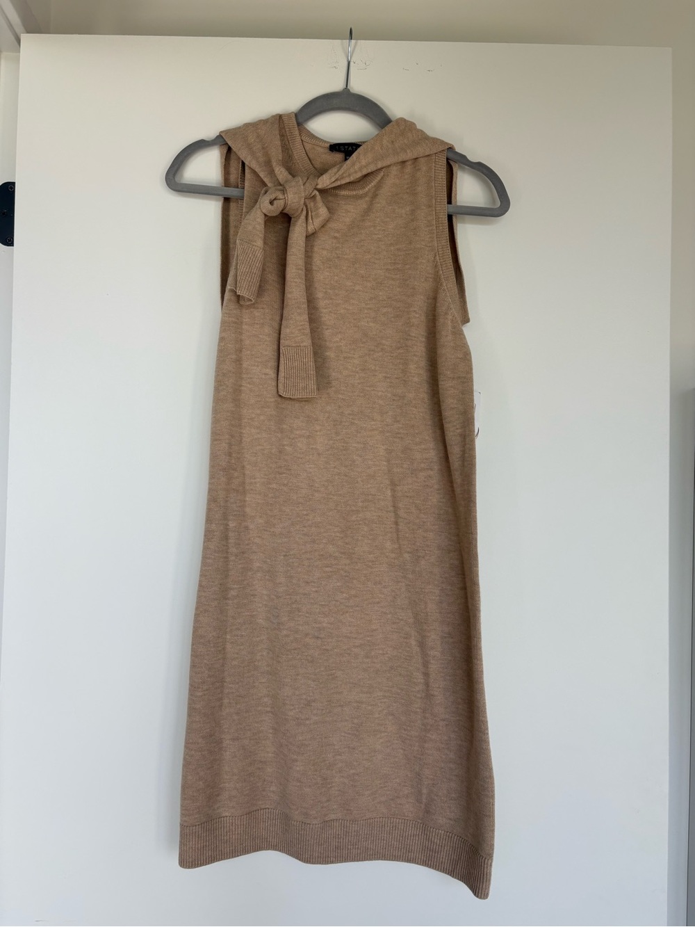 1. State Sleeveless Knit Tie-Neck Midi Dress in Camel